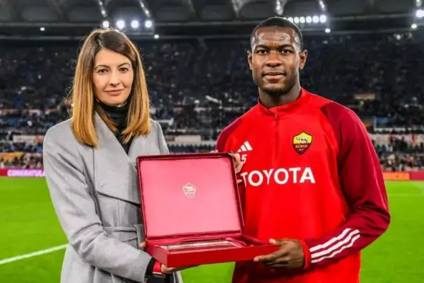 AS Roma's Evan Ndicka celebrated at Stadio Olimpico for African cup triumph