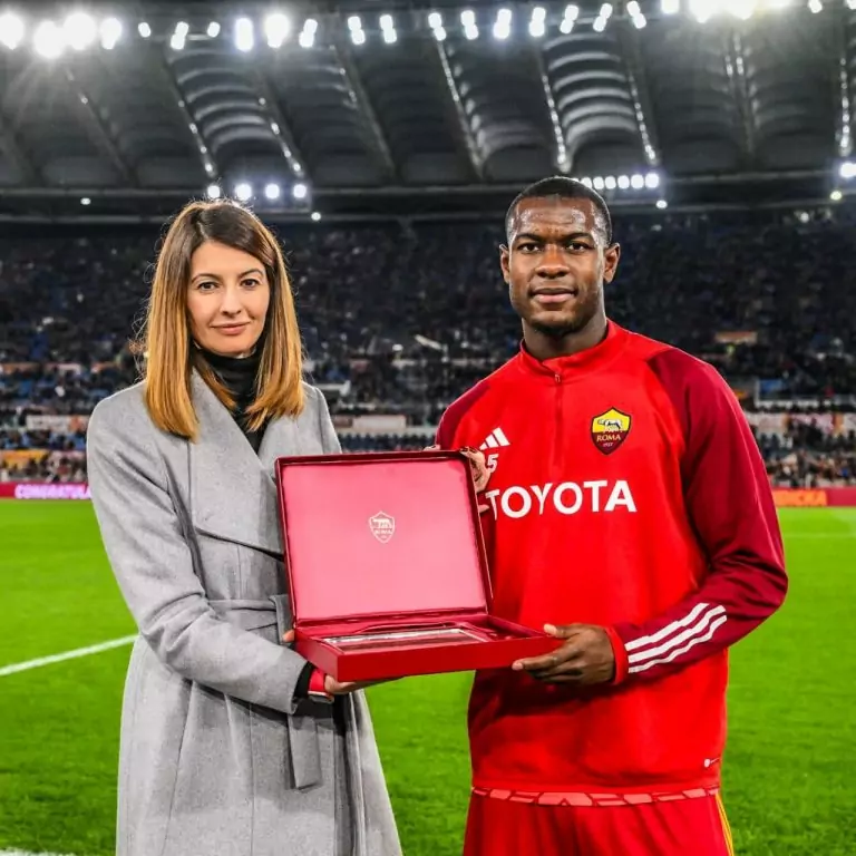 AS Roma's Evan Ndicka celebrated at Stadio Olimpico for African cup triumph
