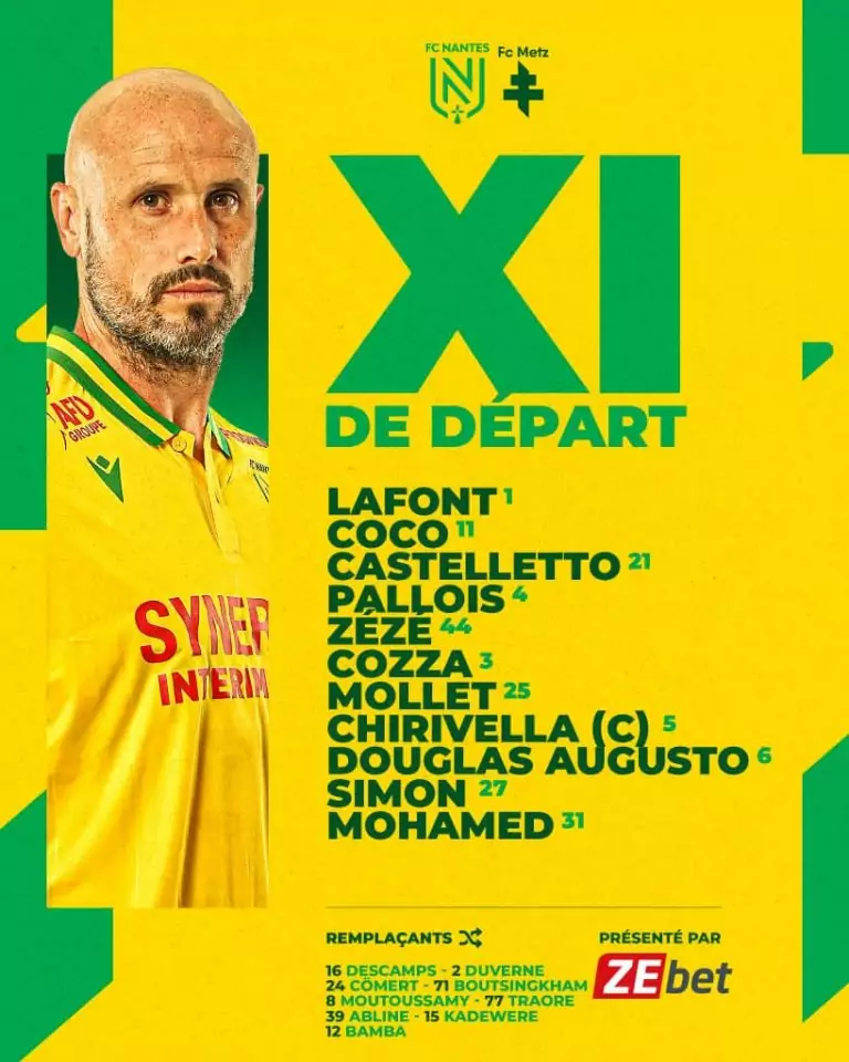 FC Nantes vs Metz: African trio Mostafa Mohamed, Jean-Charles Castelletto, and Moses Simon secure starting spots