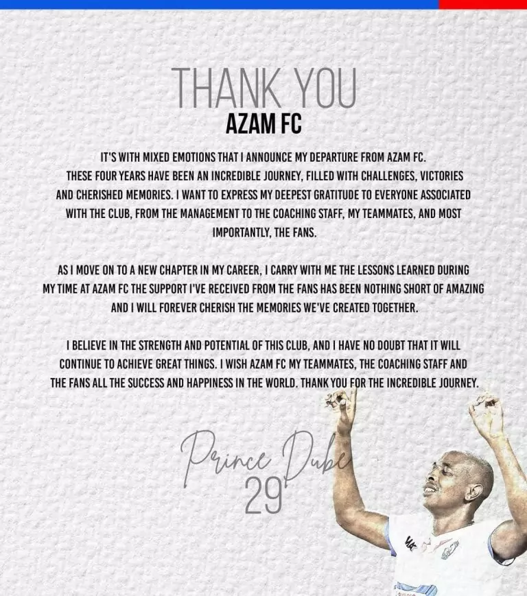 Zimbabwean striker Prince Dube officially bids farewell to Azam FC