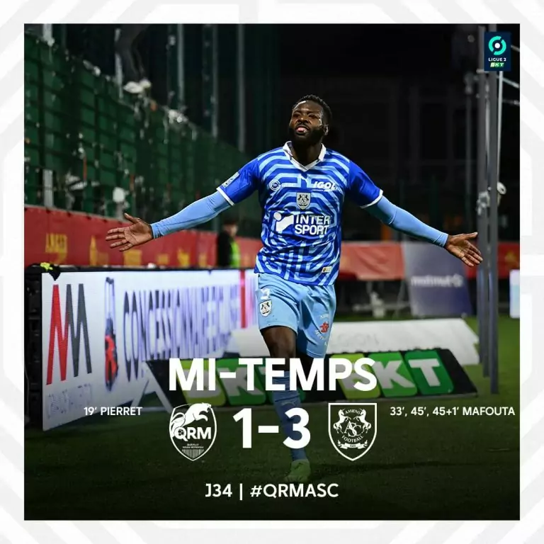 Amiens' Louis Mafouta shines with hat-trick assisted by Frank Boya in victory over Quevilly Rouen Métropole