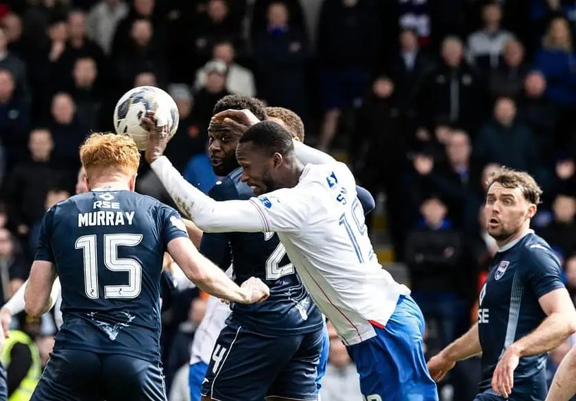 Rangers' Abdallah Sima attempts "Maradona-esque" handball goal