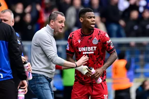 Club Brugge's Onyedika reacts to surprise red card, coach offers explanation