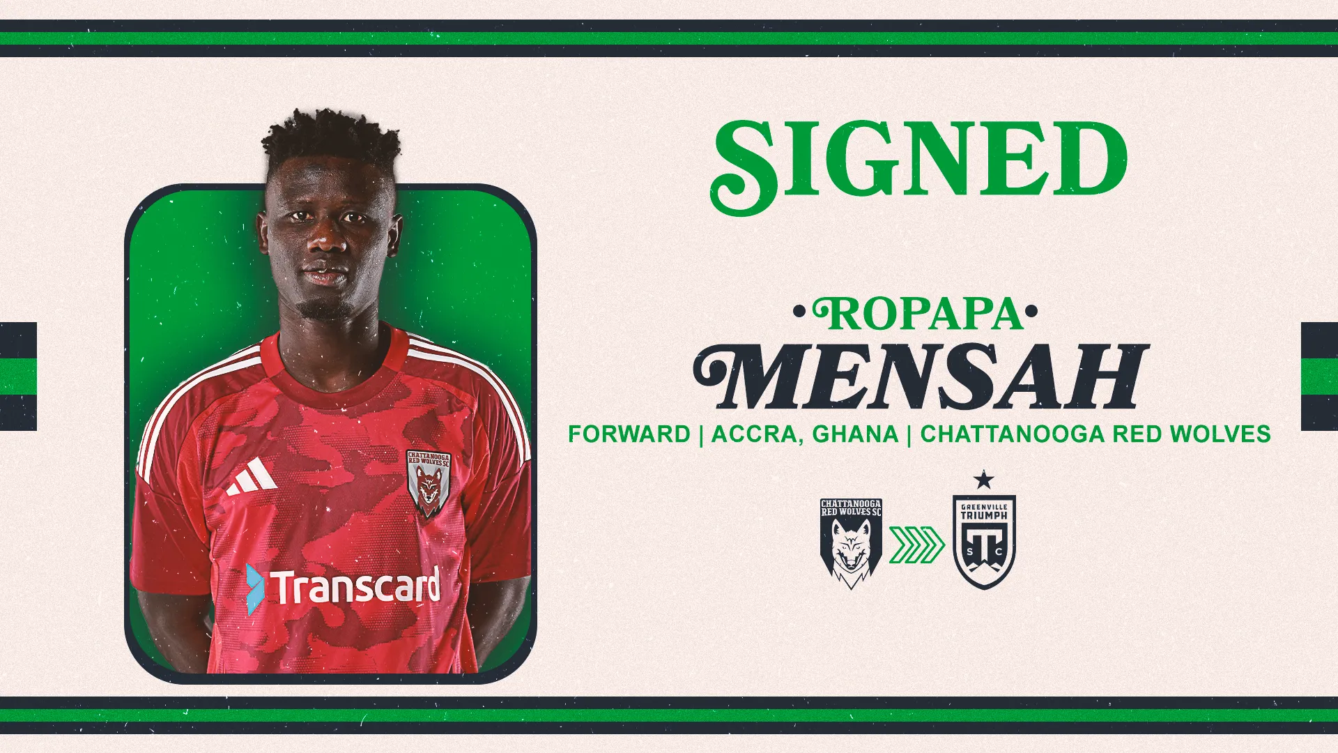 Ghanaian forward Ropapa Mensah joins Greenville Triumph to lead the attack in 2025