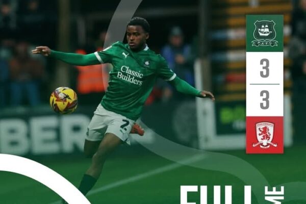 Plymouth Argyle and Bali Mumba share the spoils in thrilling draw against Middlesbrough