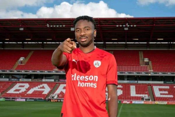 Kelechi Nwakali celebrates Barnsley’s convincing victory over Crawley Town