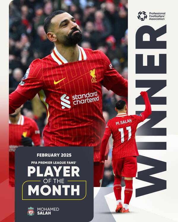 Mohamed Salah claims PFA Fans' Player of the Month after electrifying February