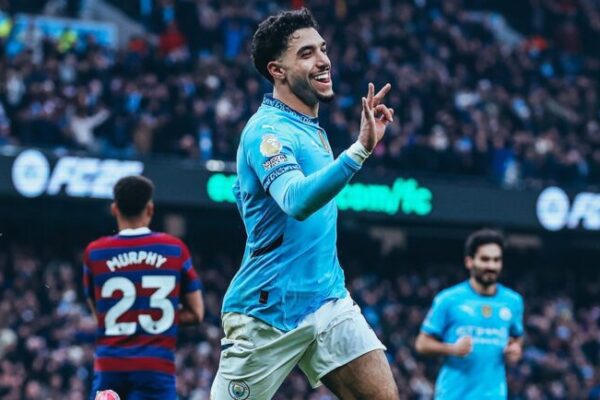 Egyptian forward Omar Marmoush scores in Manchester City’s 5–2 win over Crystal Palace