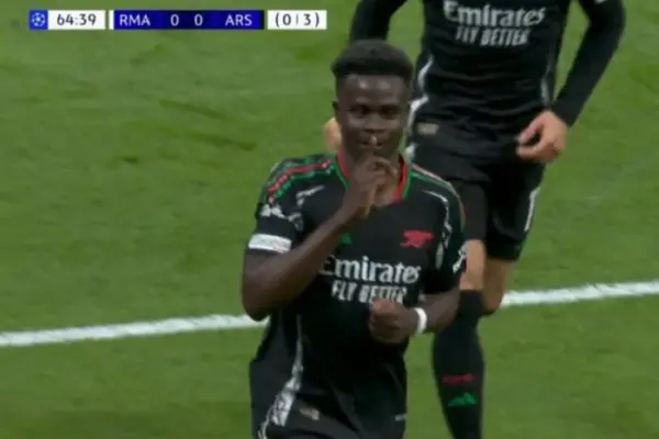 English-Nigerian forward Bukayo Saka seals Arsenal's triumph with ice-cold finish at the Bernabéu