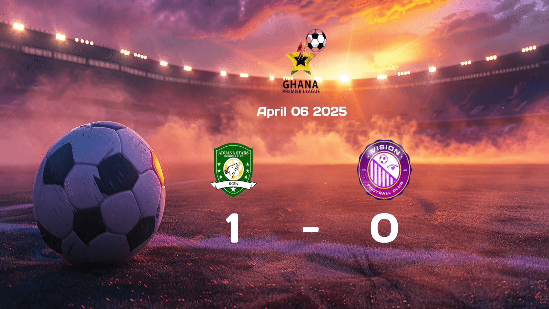 Aduana Stars outshine Vision in English Premier League clash with a 1-0 victory on 2025-04-06