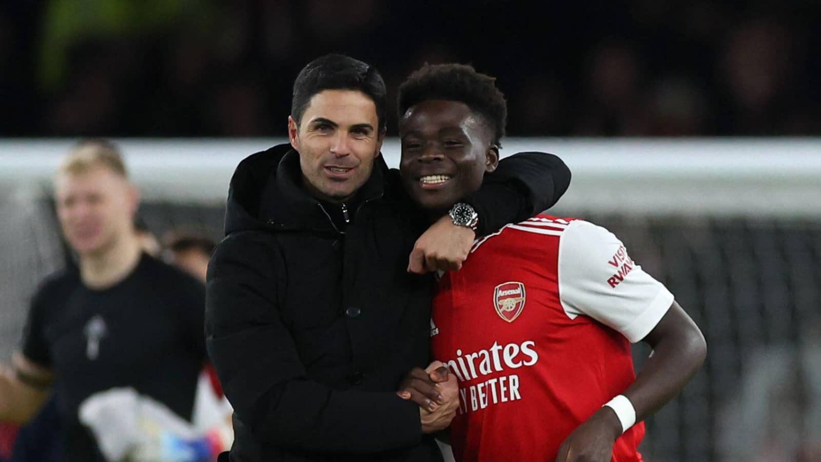 mikel arteta and bukayo saka celebrate arsenal win AfricaSoccercom mikel arteta and bukayo saka celebrate arsenal win Mikel Arteta gives positive Bukayo Saka injury update AfricaSoccercom