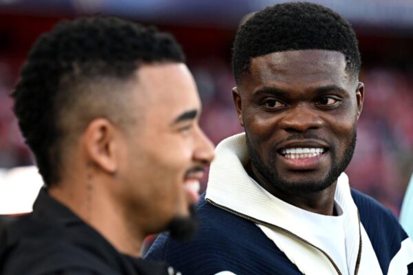 Thomas Partey watches from the stands as Arsenal fall to PSG in first-leg defeat