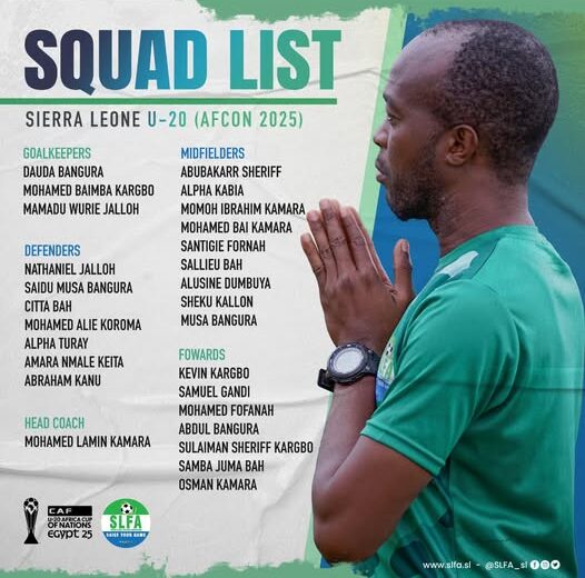 Sierra Leone names 26-man squad for U20 Africa Cup of Nations in Egypt