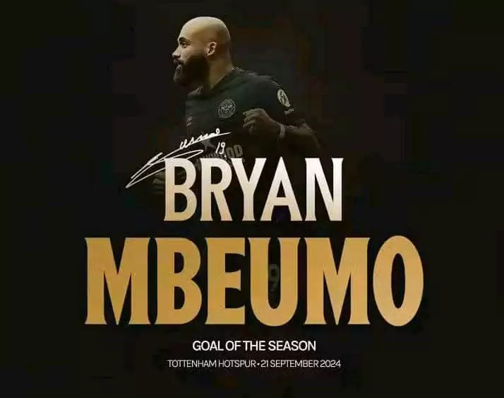 Cameroonian forward Bryan Mbeumo claims Brentford Goal of the Season honour for stunning strike against Tottenham