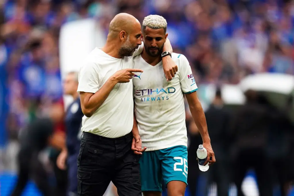 Pep Guardiola playfully mocks Riyad Mahrez’s outfit in warm exchange