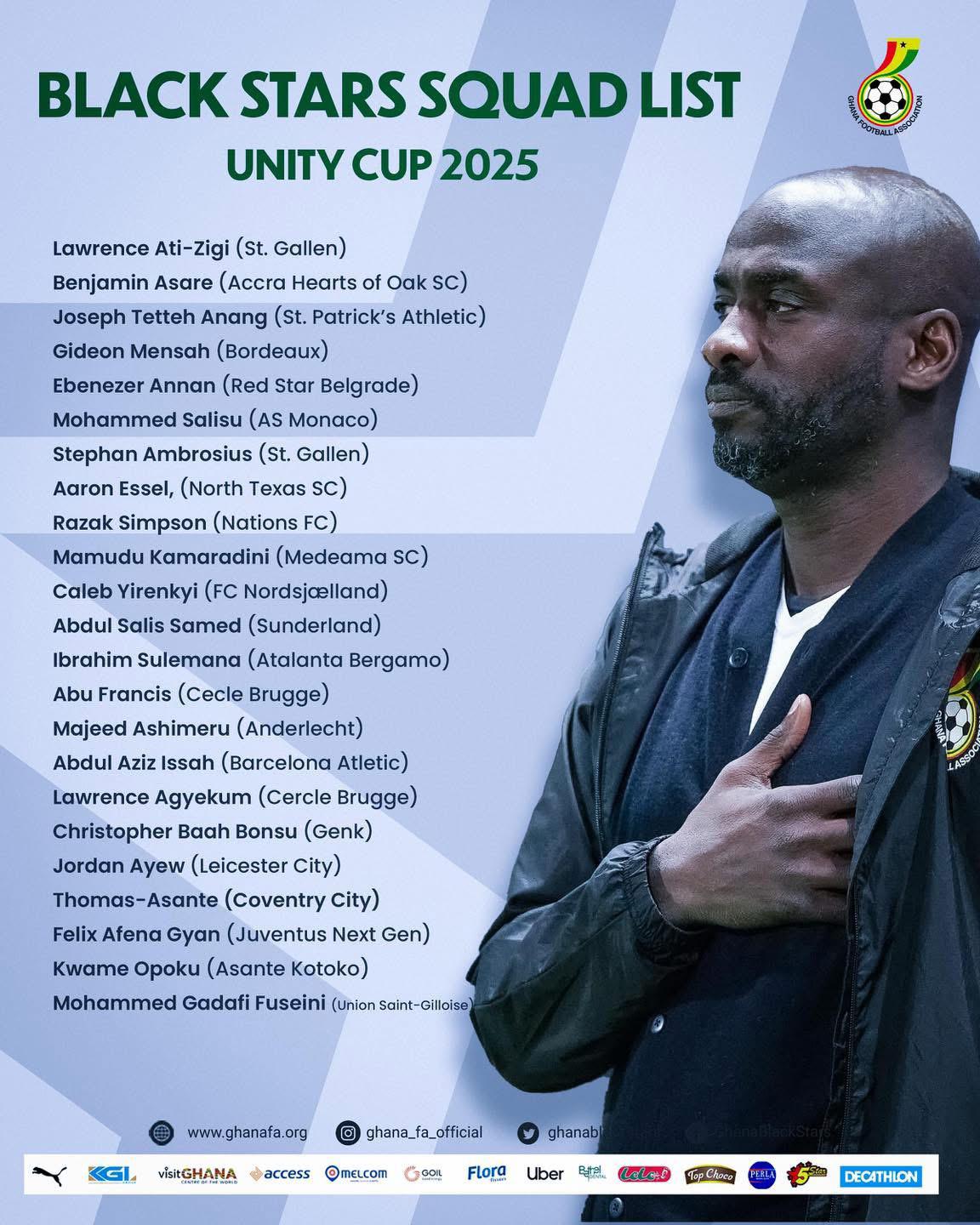 Ghana coach Otto Addo names squad for 2025 Unity Cup; no Mohammed Kudus and Thomas Partey Ghana coach Otto Addo names squad for 2025 Unity Cup; no Mohammed Kudus and Thomas Partey