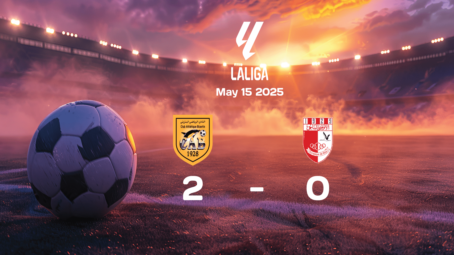 CA Bizertin Secures Victory Over Olympique Béja with 2-0 Win in Ligue 1 Match on May 15, 2025