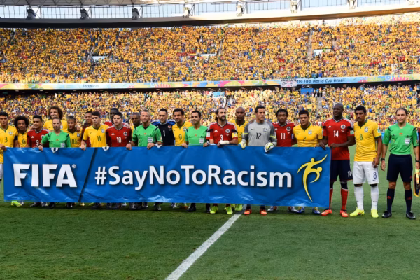 FIFA's "Say no to racism" campaign slogan