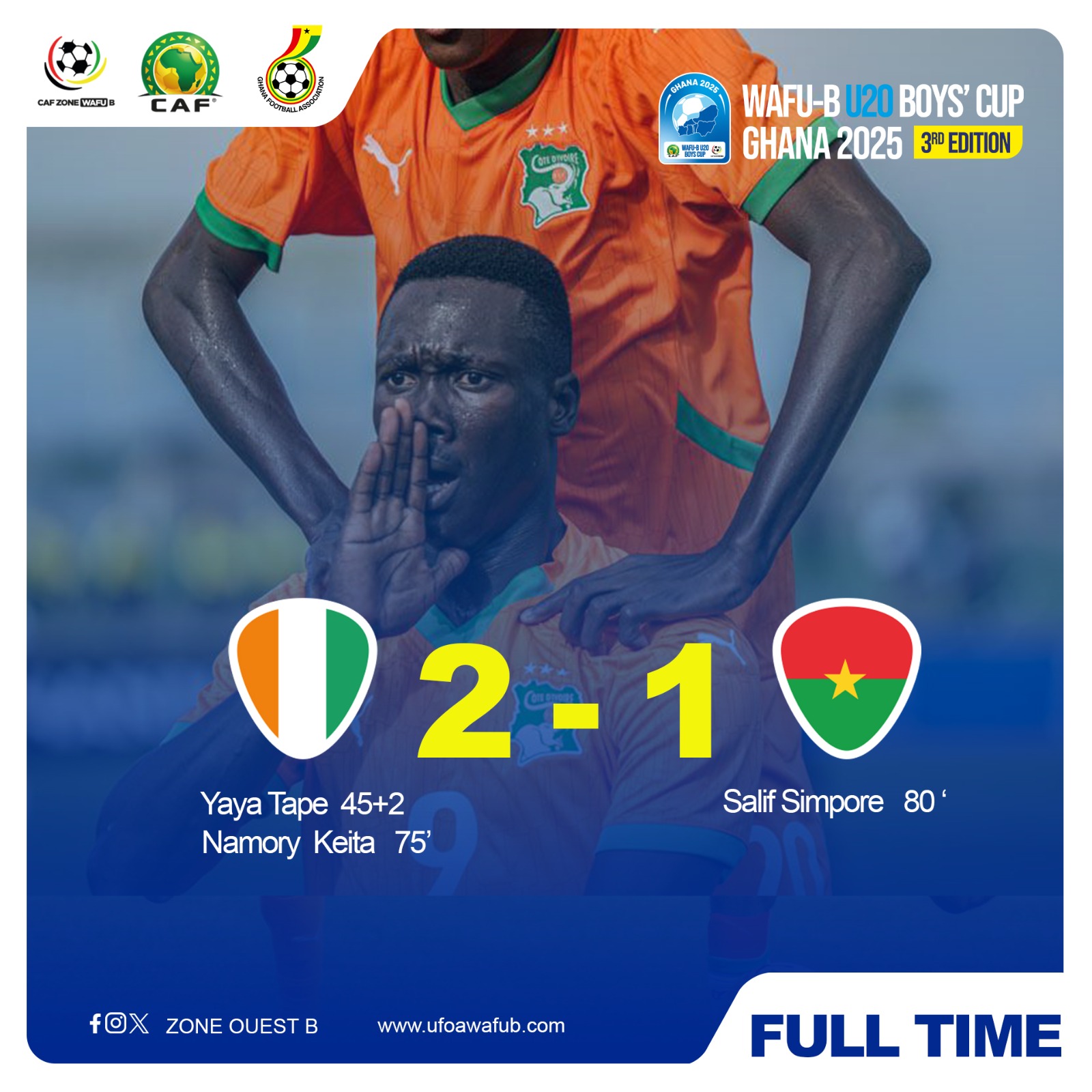 2025 WAFU B U20 Boys Cup: Holders Ivory Coast see off Burkina Faso with 2-1 win in opening match