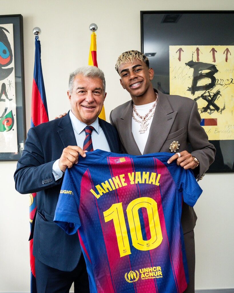 Lamine Yamal 100   Spanish Moroccan teen Lamine Yamal handed iconic No 10 shirt at Barcelona   AfricaSoccercom