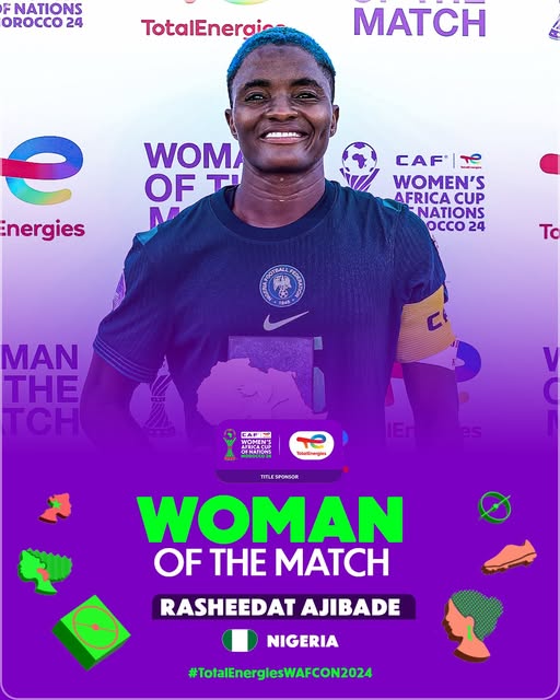  Rasheedat Ajibade   2024 WAFCON Rasheedat Ajibade named Woman of the Match award vs Zambia   AfricaSoccercom