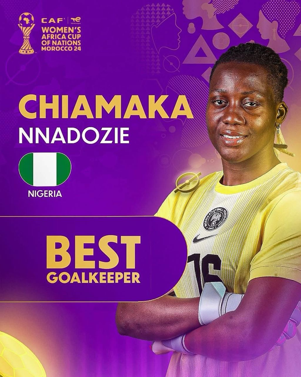 Chiamaka Nnadozie WhatsApp Image 2025 07 27 at 003547 7bd1f091   Nigerias Chiamaka Nnadozie named Best Goalkeeper at 2024 WAFCON   AfricaSoccercom