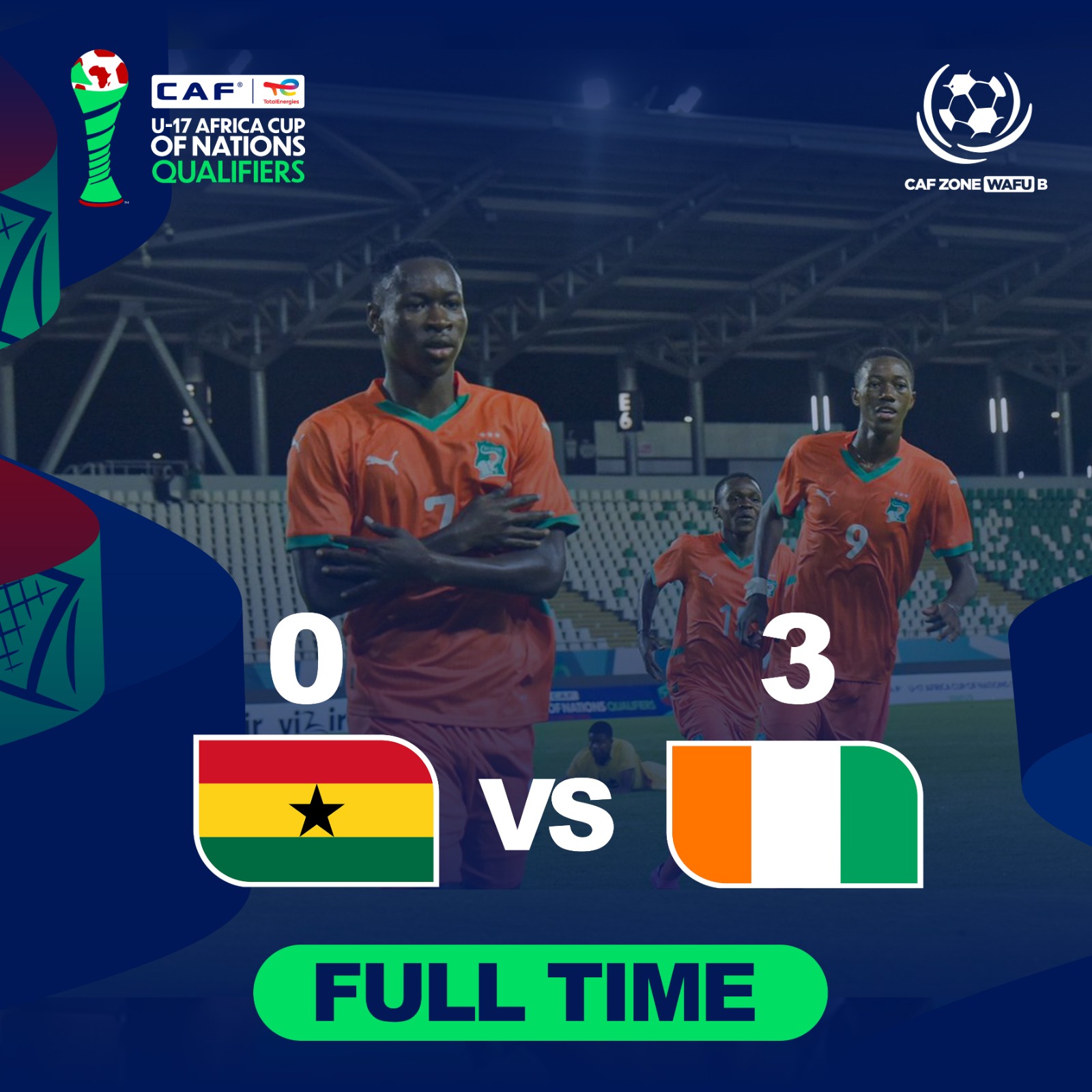 WAFU B U17 AFCON Qualifiers: Ivory Coast thump Ghana 3-0 to extend lead in Group A