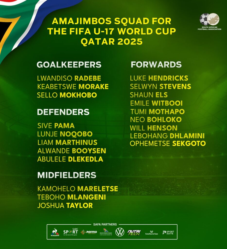FIFA U17 Men’s World Cup: South Africa announce final squad for tournament in Qatar