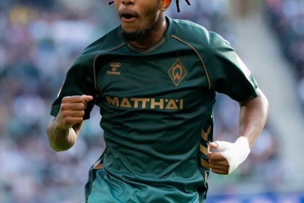 Belgian-Congolese forward Samuel Mbangula scores to seal 2-1 win for Werder Bremen against Wolfsburg