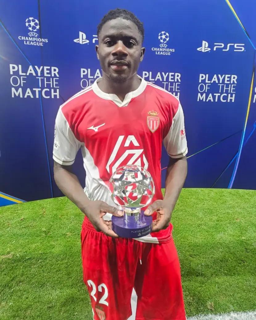 Ghana defender Mohammed Salisu named Man of the Match in Monaco’s Champions League draw with Pafos
