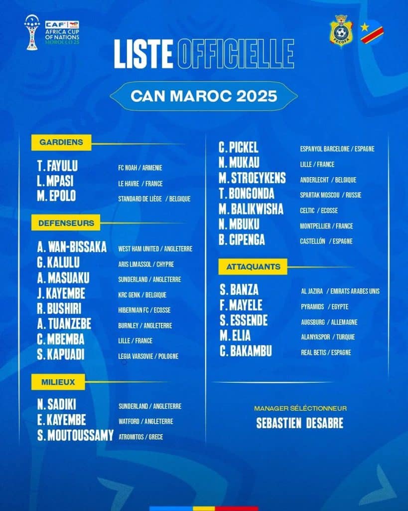 AFCON 2025: Sébastien Desabre unveils 26-man DR Congo squad for tournament in Morocco AFCON 2025: Sébastien Desabre unveils 26-man DR Congo squad for tournament in Morocco