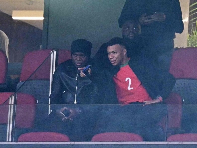  G9Hu8yIXwAAImkf   AFCON 2025 Kylian Mbappe watches Morocco vs Mali clash in Achraf Hakimi jersey   AfricaSoccercom
