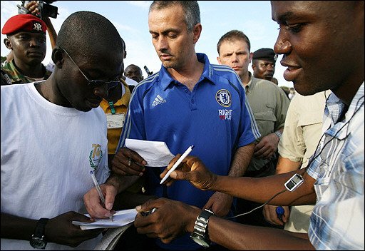 Mourinho signing autographs on his first visit to Ghana AfricaSoccercom Mourinho signing autographs on his first visit to Ghana I cant visit Africa because of the love from fans José Mourinho AfricaSoccercom