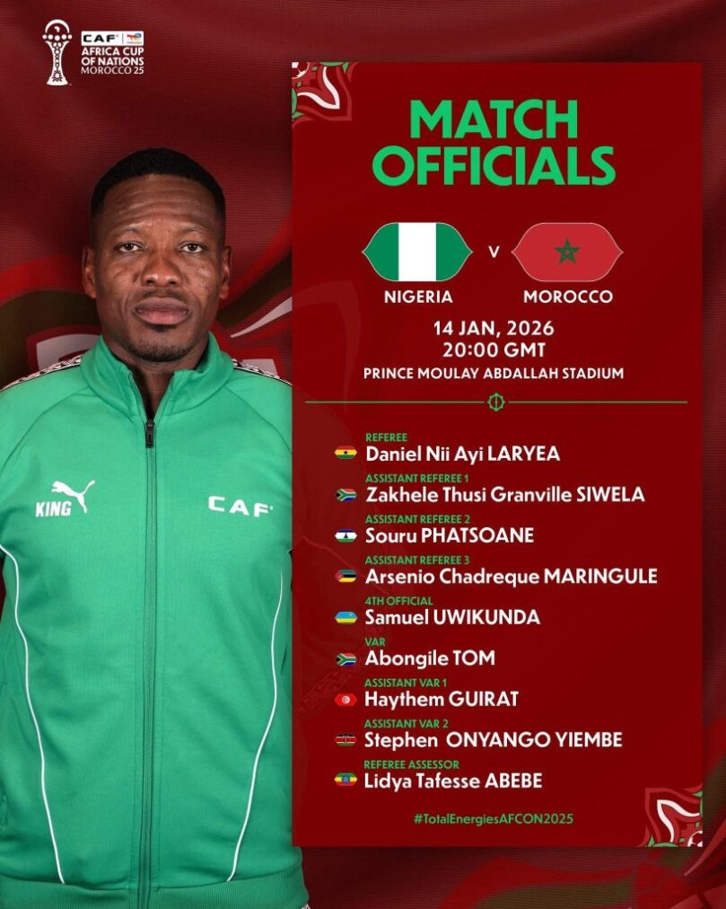 AFCON 2025: Ghana’s Daniel Nii Laryea appointed referee for Nigeria–Morocco semi-final