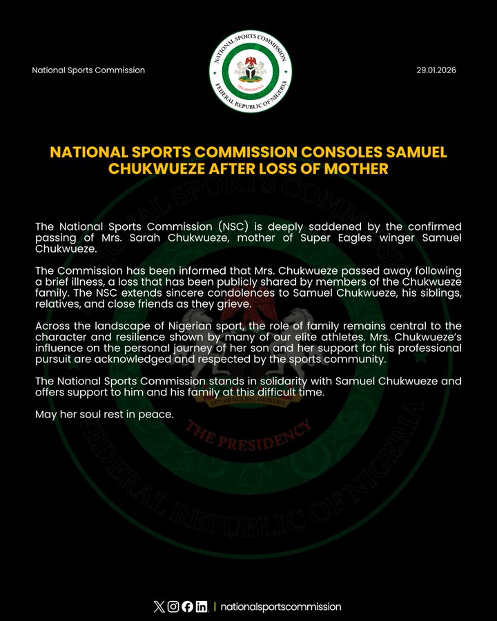 G 1TaaaXUAAT2tq AfricaSoccercom G 1TaaaXUAAT2tq Nigerias National Sports Commission mourns passing of Samuel Chukwueze AfricaSoccercom
