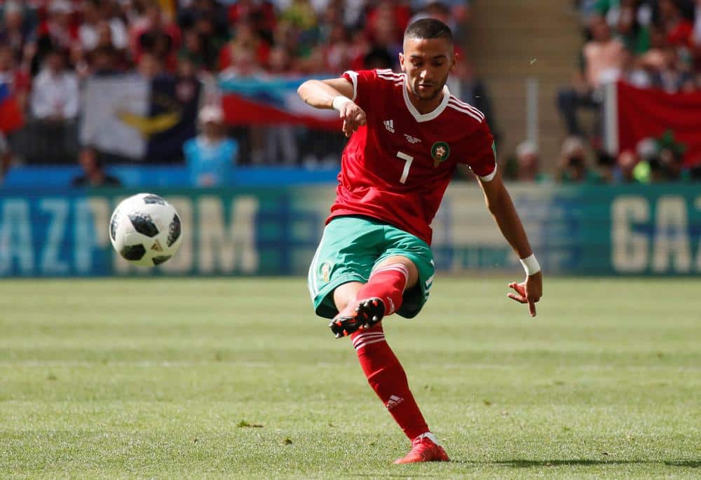  Hakim Ziyech 1 1   2019 AFCON  Morocco With Ziyech and Benatia against Namibia   AfricaSoccercom