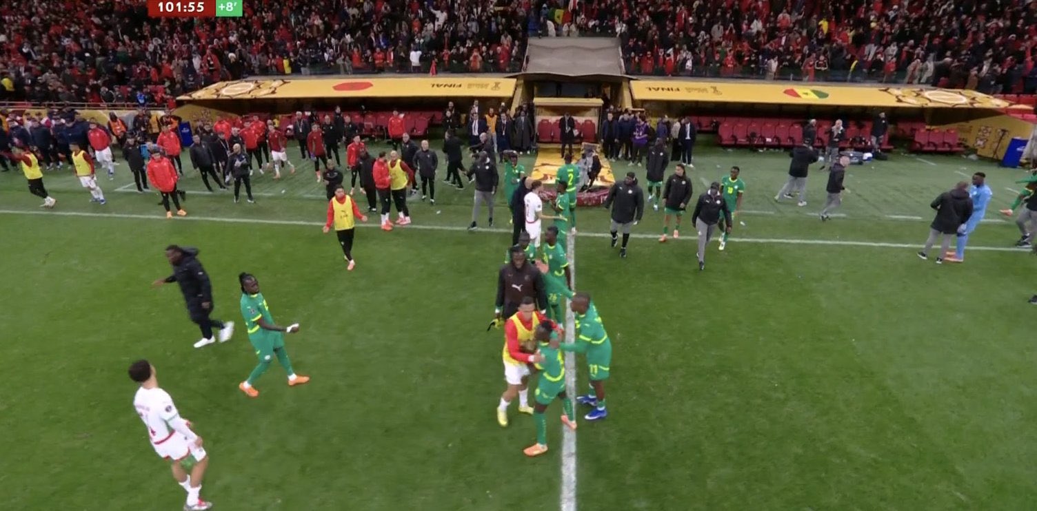  Senegal walk off   VIDEO Behind the scenes footage shows what transpired before Pape Thiaw walk out order in AFCON final drama   AfricaSoccercom