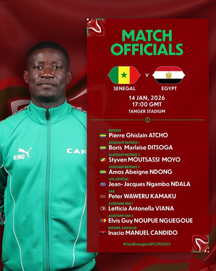WhatsApp Image 2026 01 13 at 115926 AM AfricaSoccercom WhatsApp Image 2026 01 13 at 115926 AM AFCON 2025 Gabons Pierre Ghislain Atcho to officiate crucial SenegalEgypt semi final AfricaSoccercom