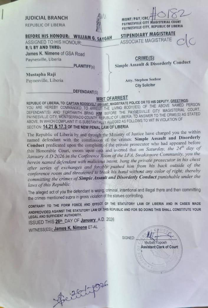 WhatsApp Image 2026 01 27 at 100111 PM AfricaSoccercom WhatsApp Image 2026 01 27 at 100111 PM Court orders arrest of Liberia FA president and CAF Exco member over alleged assault AfricaSoccercom