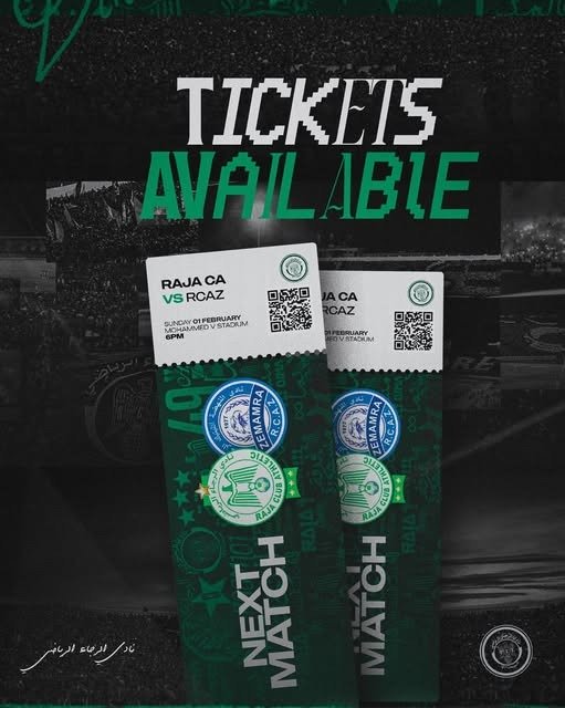WhatsApp Image 2026 01 28 at 140759 AfricaSoccercom WhatsApp Image 2026 01 28 at 140759 Raja Casablanca urges fans to get tickets ahead of time before clash with Renaissance Zemamra AfricaSoccercom