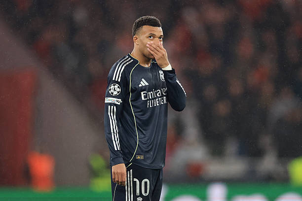Kylian Mbappe AfricaSoccercom Kylian Mbappe Kylian Mbappe unhappy after Real Madrid concede late goal from Benficas Anatoliy Trubin AfricaSoccercom