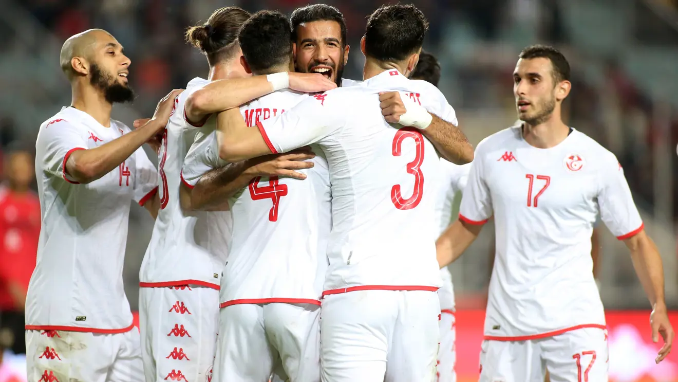  tunisia players celebrate a goal during the 2023 african cup of nations qualifie   Tunisia to face Haiti Canada Austria and Belgium in World Cup warm ups   AfricaSoccercom