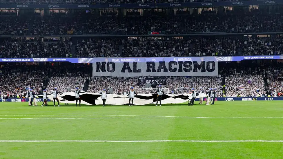 A banner saying 'no to racism' in Spanish was displayed before kick off at Real Madrid