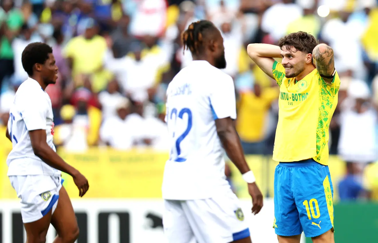  nuno santos of mamelodi sundowns reacts during the caf champions league 2025 26 match between mamelodi sundowns and saint eloi lupopo   CAF Champions League Saint Éloi Lupopo dent Sundowns quarterfinal qualification hopes after draw   AfricaSoccercom