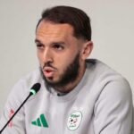 Amine Gouiri speaks during a press conference ahead of Algeria’s international match