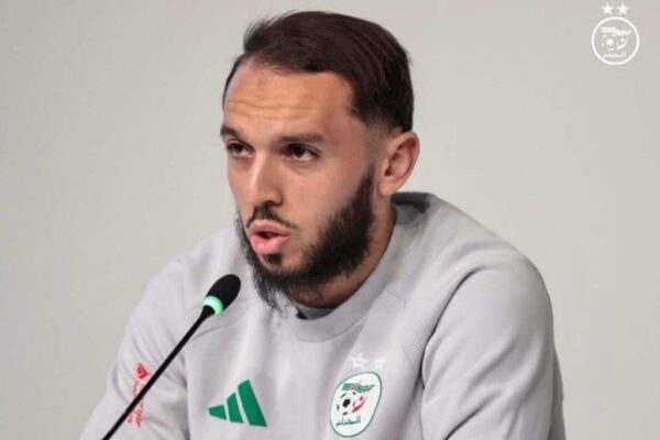 Amine Gouiri speaks during a press conference ahead of Algeria’s international match