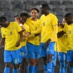 Gabon players celebrate a goal during their FIFA Series 2026 match against Trinidad and Tobago