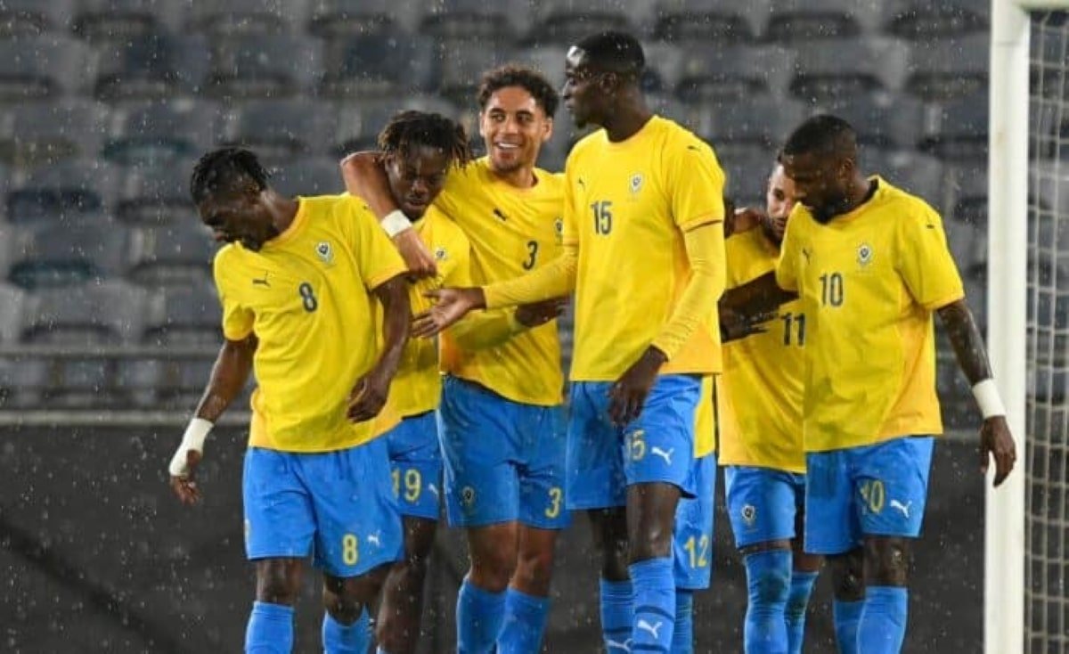 Gabon players celebrate a goal during their FIFA Series 2026 match against Trinidad and Tobago