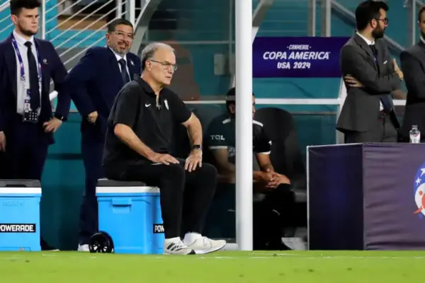 Marcelo Bielsa speaking during a press conference ahead of Uruguay match