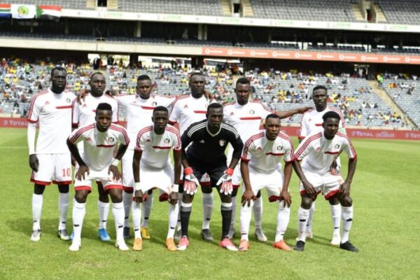 South Sudan and Djibouti players contest the ball during AFCON preliminary match in Juba